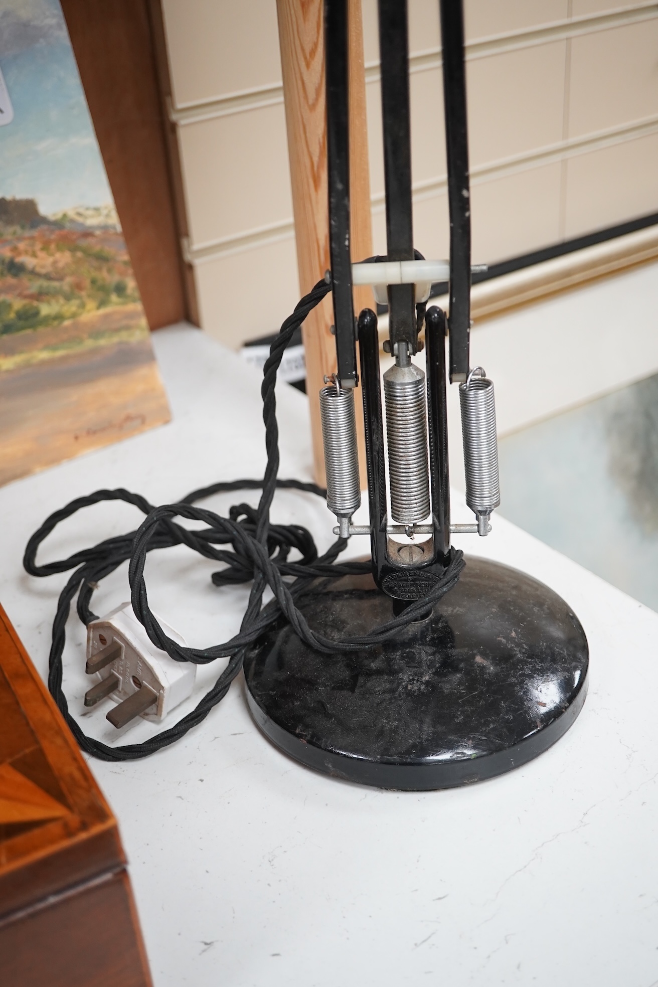 A Herbert Terry & Sons black anglepoise lamp, 84cm high. Condition - base and shade marked